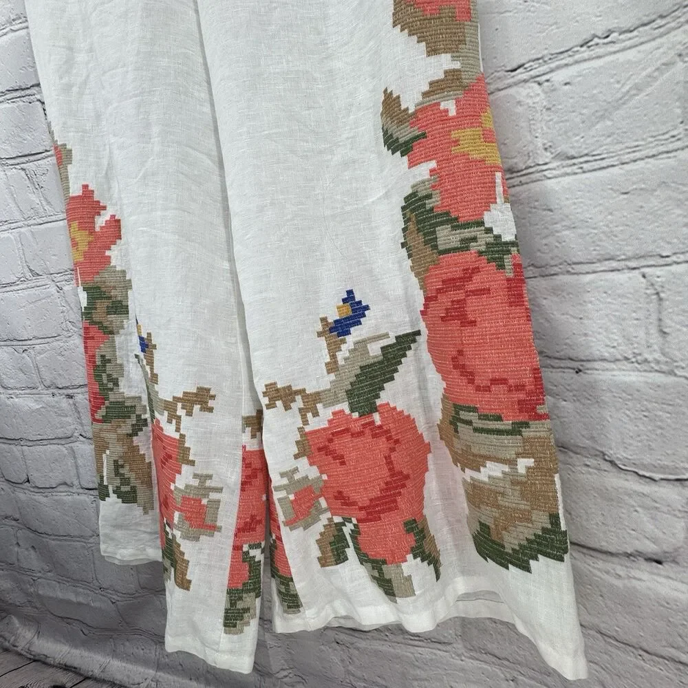 Greek Archaic Kori Wide Leg Pants Women's M Ivory Linen Coastal Festival Boho